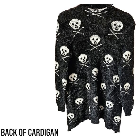NWOT Women's Mohair Cardigan Skull Printed Open Stitch Flat knitted Warm Fabric - Picture 10 of 12